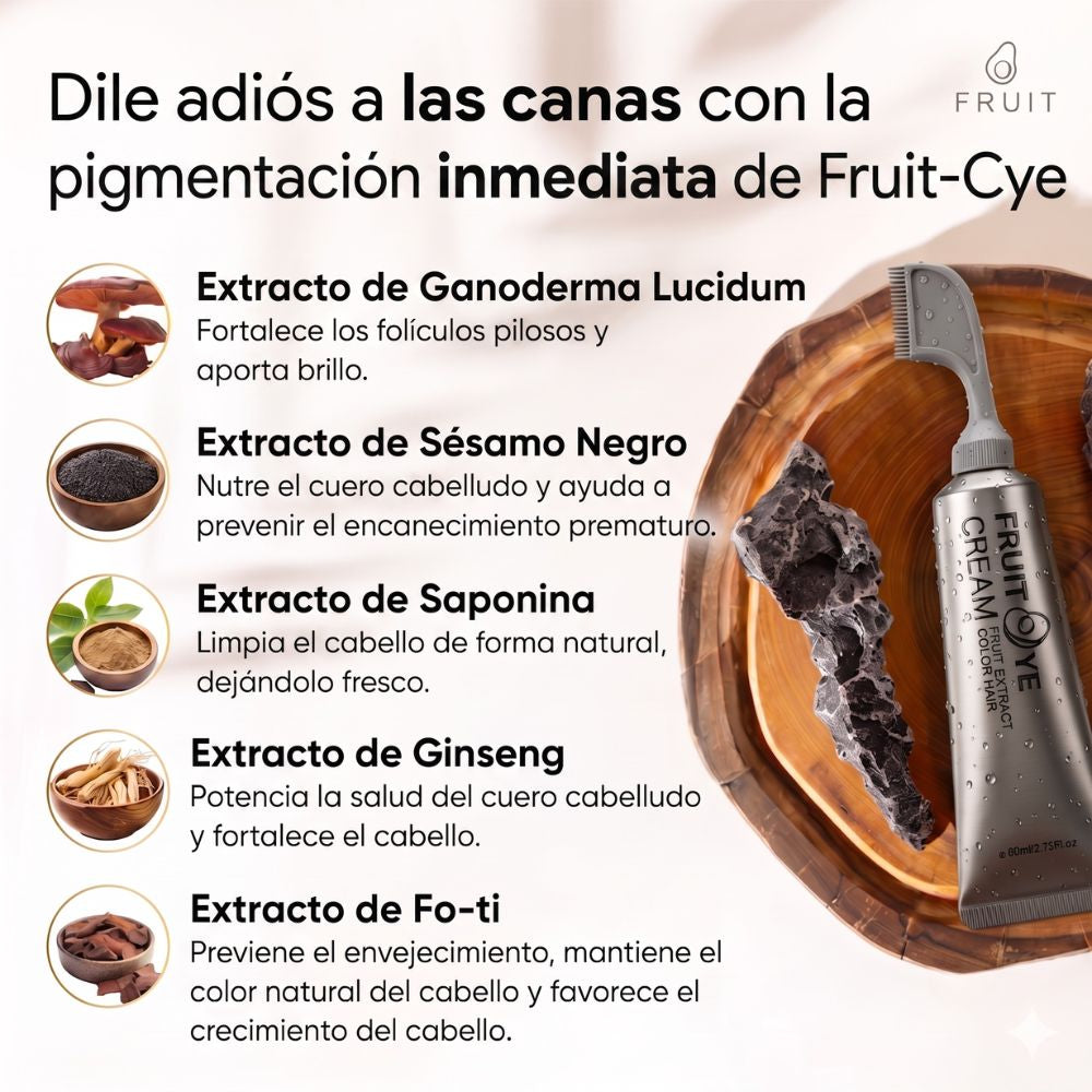 FRUIT® Tinte Natural con Aplicador | Cobertura Total en 5 Minutos