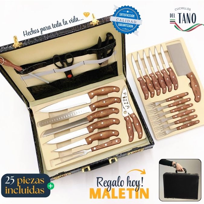Set-Cuchillos acerados (25 PIEZAS) + Maletín 🎁