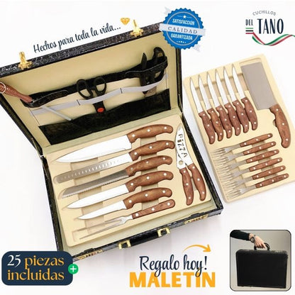 Set-Cuchillos acerados (25 PIEZAS) + Maletín 🎁